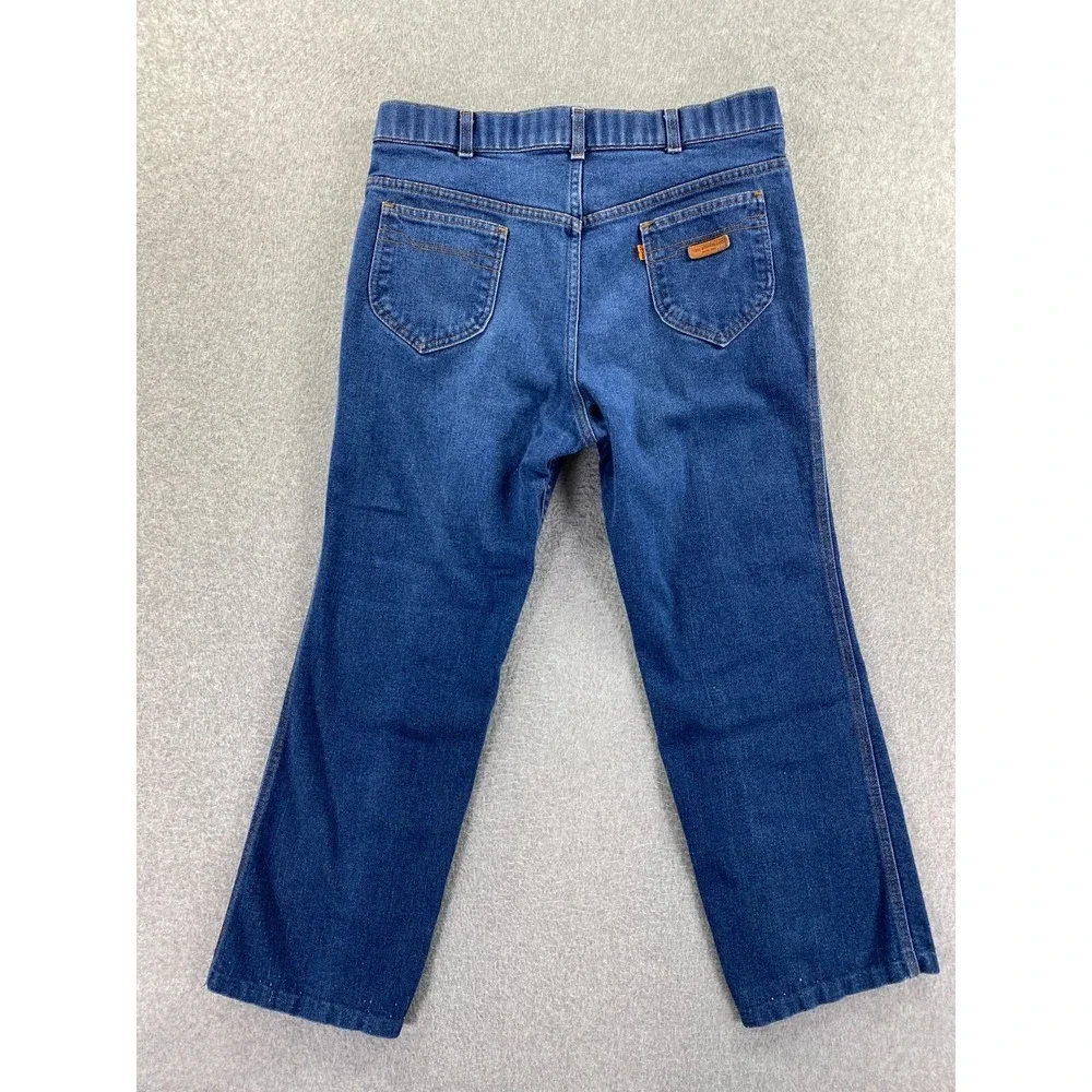 Vintage Levi's With‎ A Skosh Orange Tab Mens Sz 34x25 Blue Leather Pocket Patch